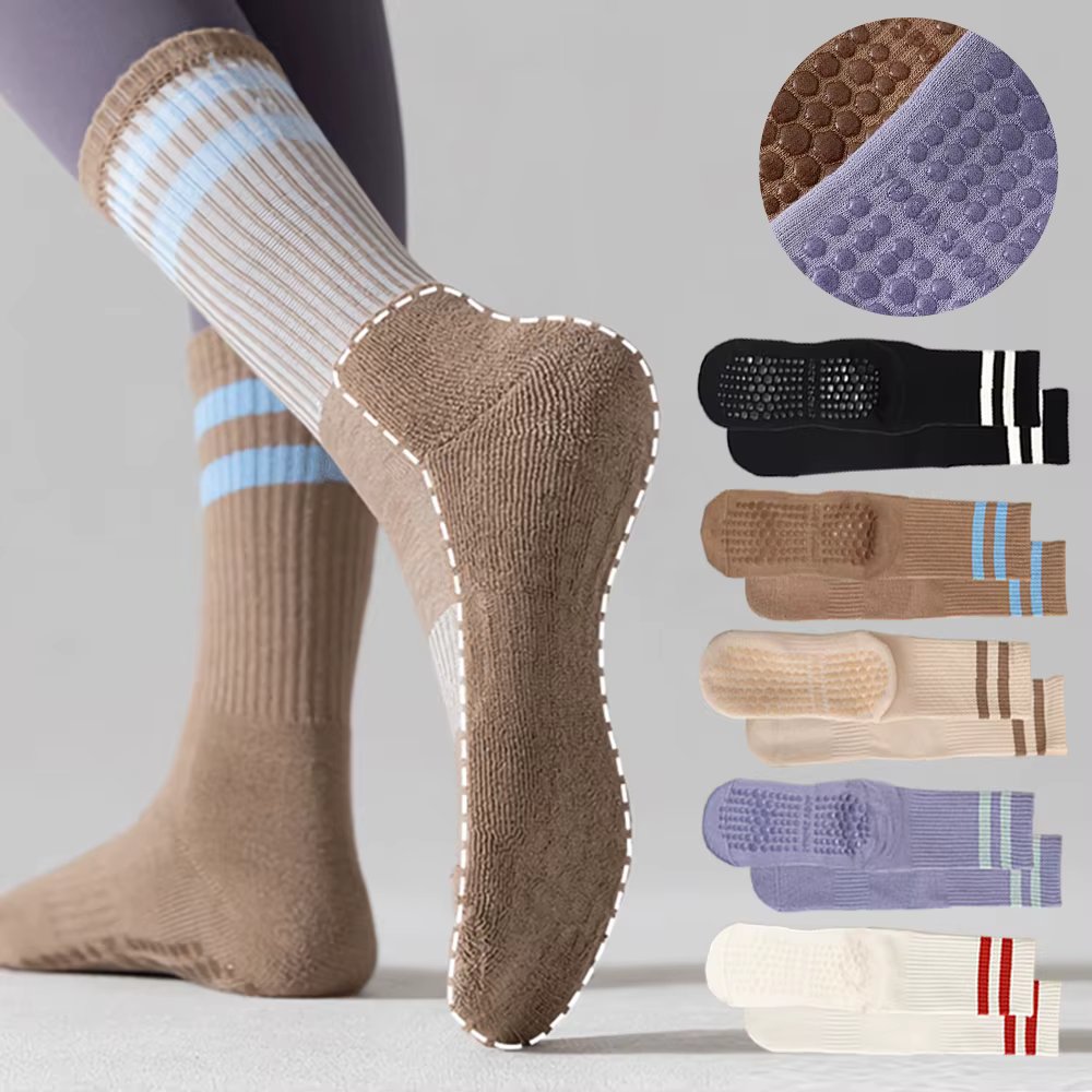 [3 Pairs] Pilate yoga anti-slip cushion swords long yoga home non-slim thick socks set