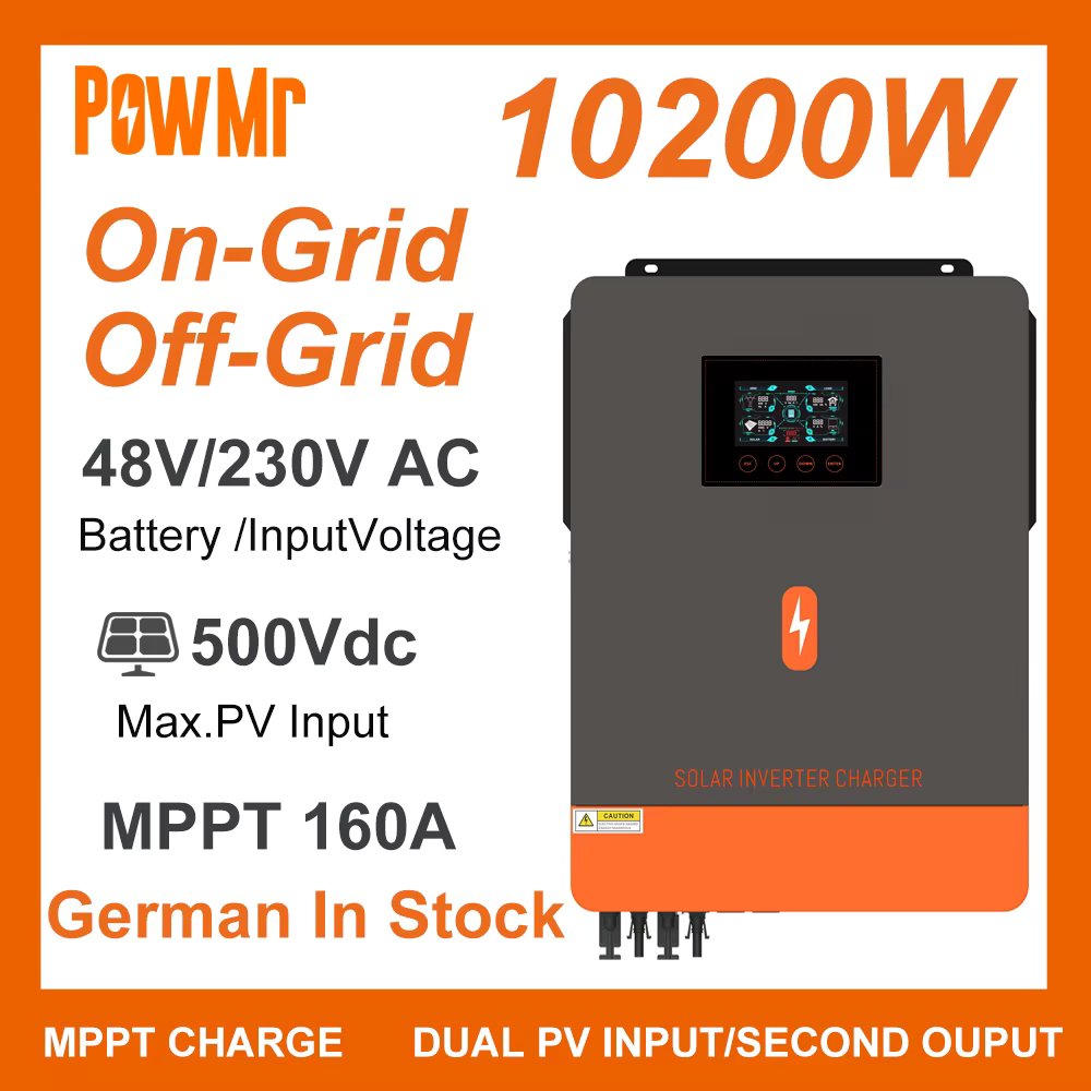 10.2KW Solar Inverter 48V DC to 220-230VAC with 160A MPPT Solar Charge Controller Max PV 500V Input and WIFI Monitor EU In Stock