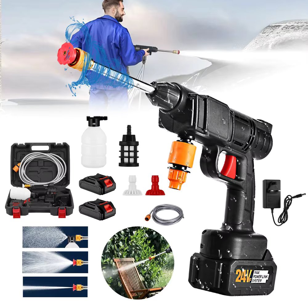 300W 30Bar Cordless High Pressure Car Washer Spray Water Gun 2x15000mAh Lithium Battery Household Electric Car Wash Machine