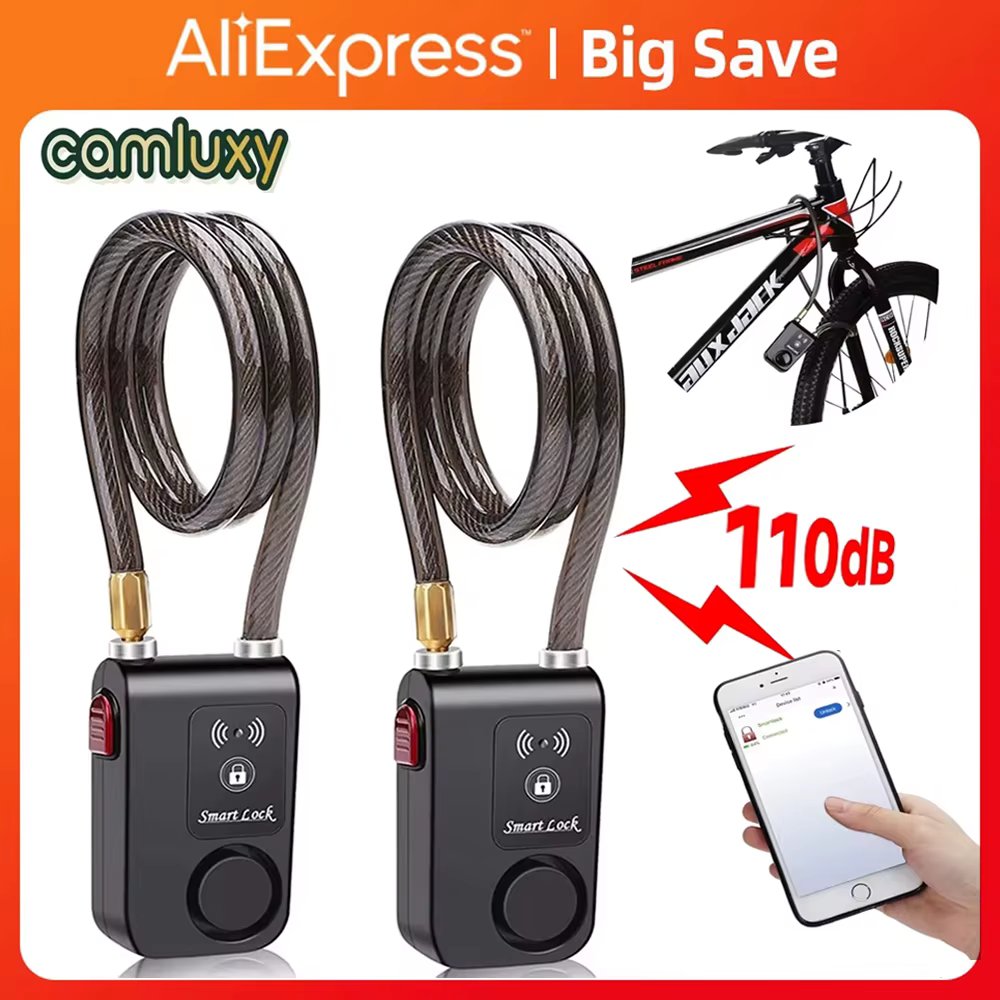 Camluxy Bike Alarm Lock 110dB Security Smart Bluetooth Remote Control Bicycle Lock  Anti-Theft Vibration for Motor Waterproof