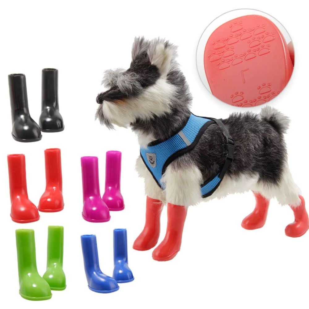 4Pcs Waterproof Pet Dog Shoes Non Slip Prevent Licking Paws Dog Rain Boots Softshell Stretchy Pet Paws Protective Hiking