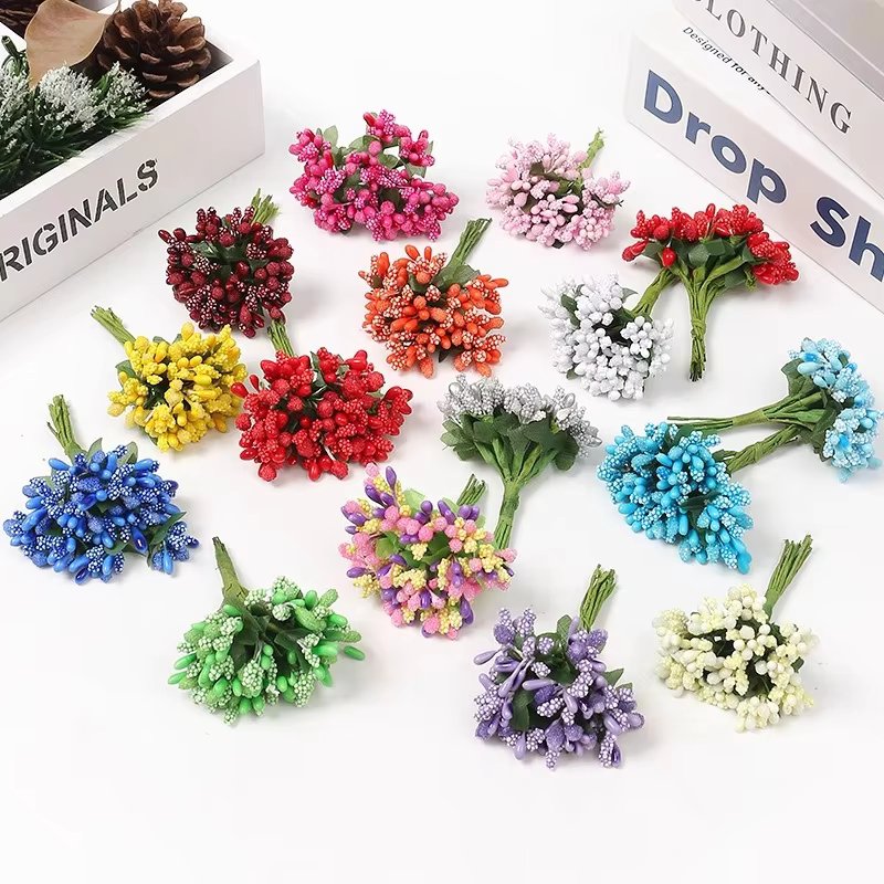 12/36/72/144Pcs Mini Stamen flower Artificial Flowers Craft Fake Flowers For Wedding Bouquet Party Box Scrapbooking Decor