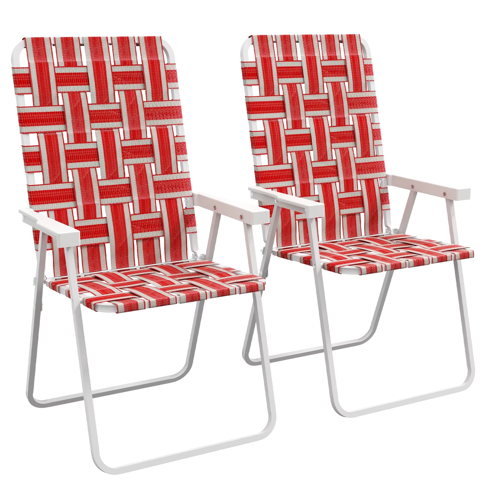 Outsunny set of 2 folding Camping chairs outdoor garden chairs with armrest load 120 kg for terrace beach pool 57x57x94 cm red