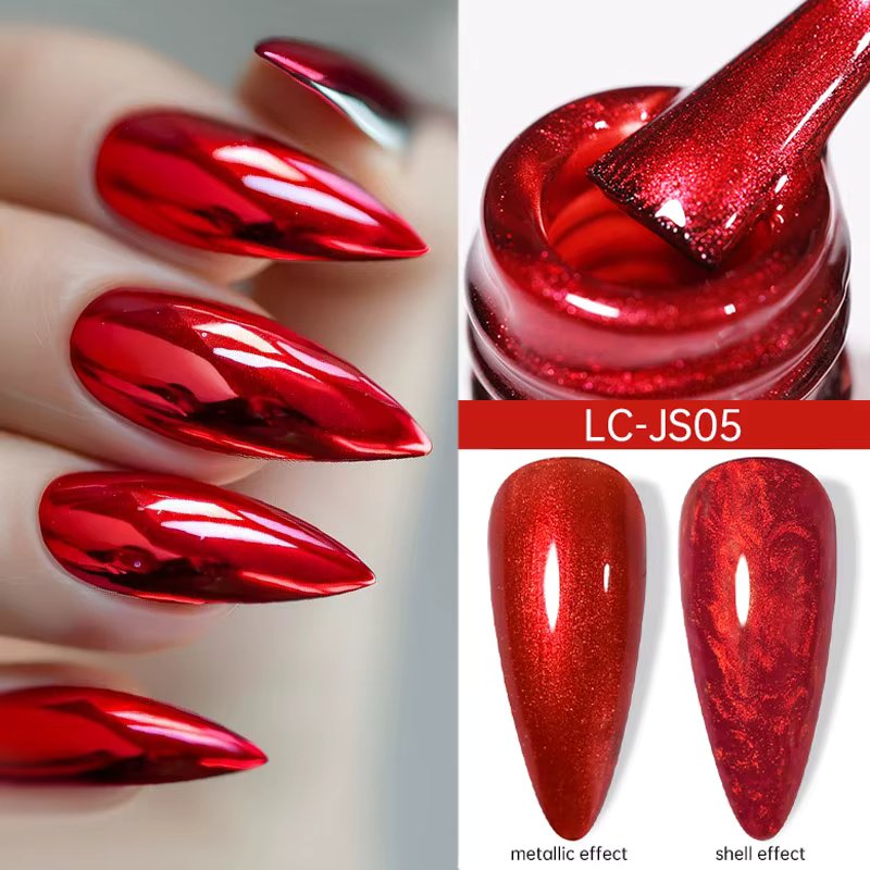 LILYCUTE 7ml Metallic Gel Nail Polish Red Chrome Mirror Effect Thread Shell Nail Gel Quick Dry Semi Permanent UV Gel Nail Art