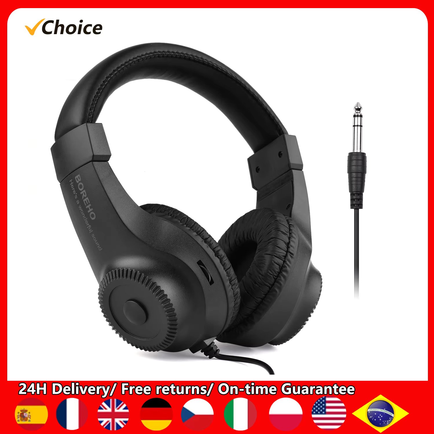 Wired Stereo Monitor Headphones Over-ear Headset with 50mm Driver 6.5mm Plug for Recording Monitoring Music (NOT for PC)
