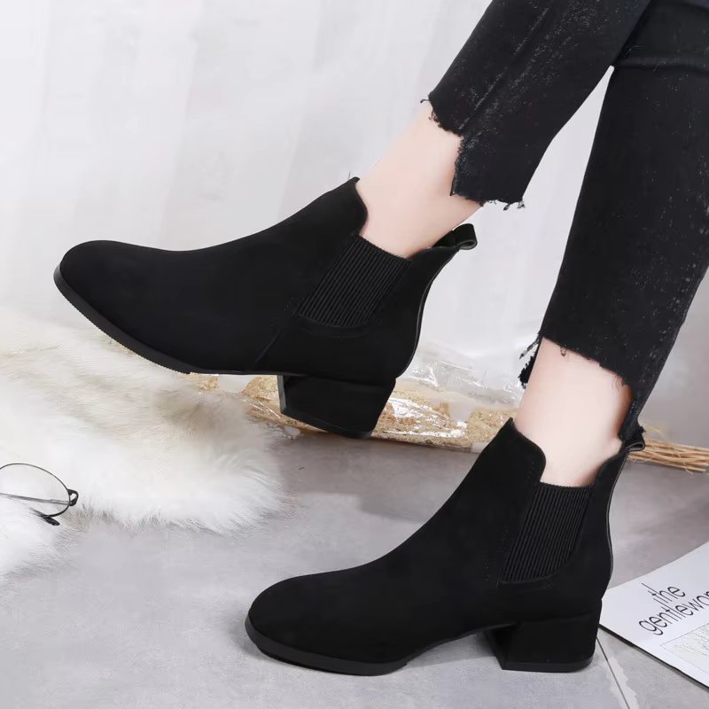 2024 autumn winter new women's wild short boots round head comfortable suede boots women's simple sets of boots mujer