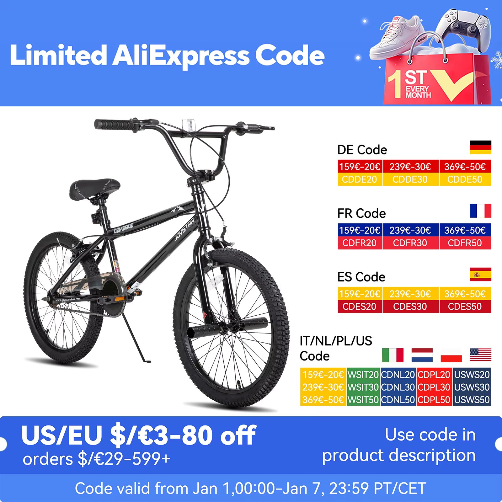 JOYSTAR 20 Inch BMX Bike for Kids, Freestyle Kids' Bicycles for Boys Girls Beginner Level Riders, Dual Hand Brakes, Single Speed