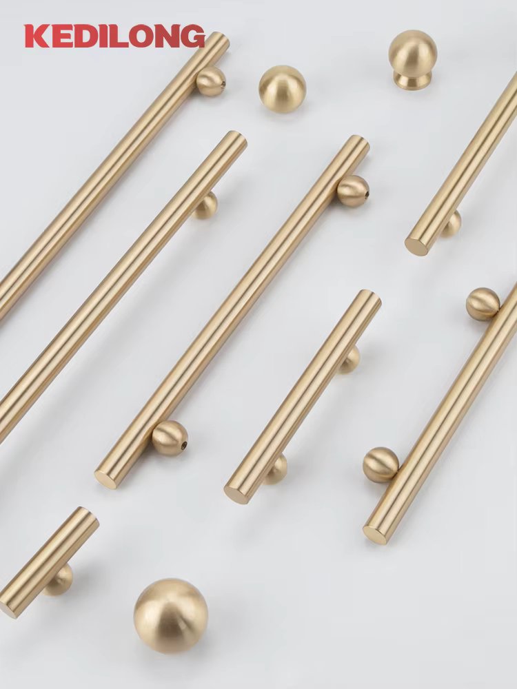 KEDLO Solid Brass French Surface Cabinet Drawer Handle Modern European Ball Base Long Handle