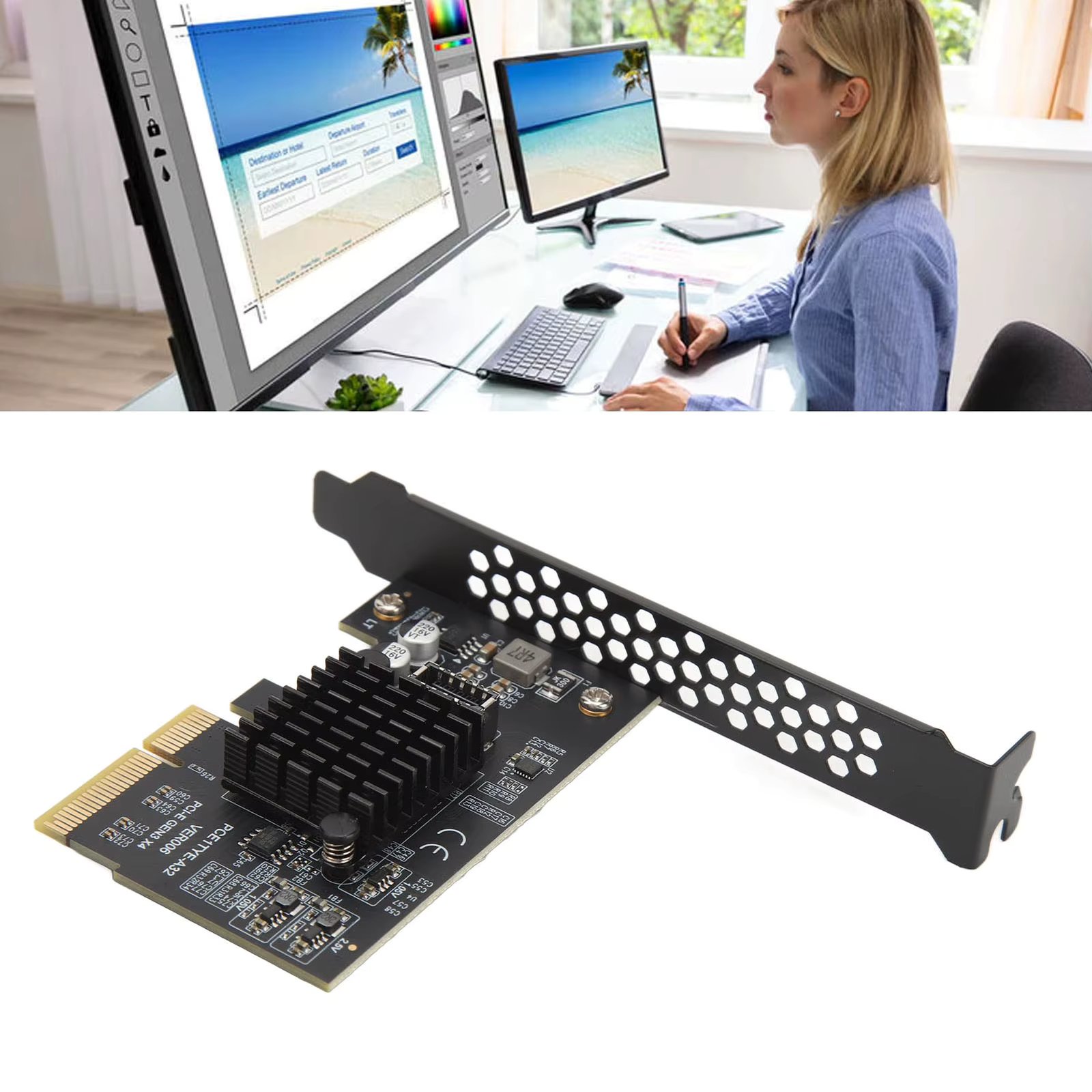 USB 3.2 Gen 2 Expansion Card Type C 20Gbps ASM3242 Main Control PCIe to USB 3.2 Expansion Card for Desktop Chassis