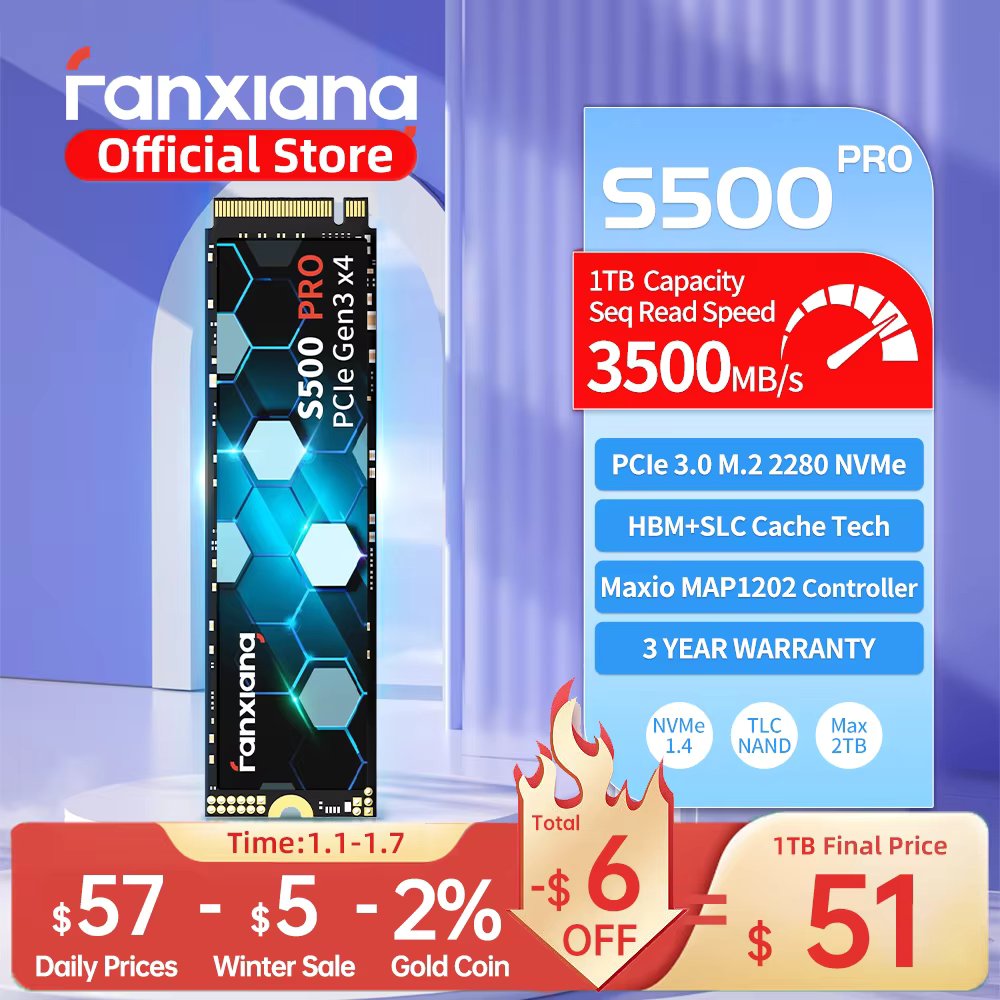 Fanxiang S500 Pro M.2 SSD 3500MB/s 2TB 1TB 512GB TLC Hard Disk M.2 NVMe PCIe3.0 Internal Solid State Drive For Laptop Desktop