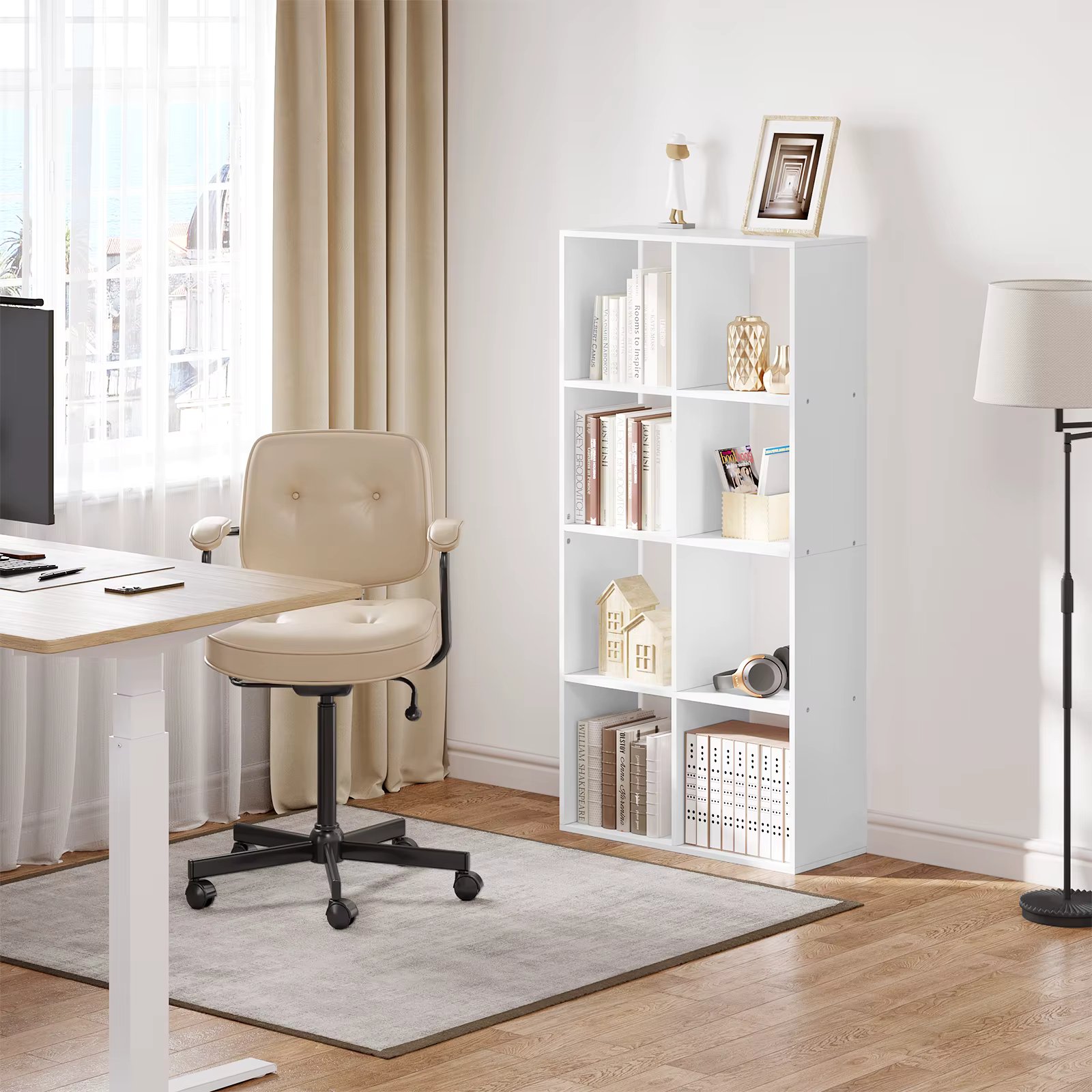 Book Shelf Bookcase storage Shelves  4 Levels with 8 Compartments for Living Room Office Bedroom Decor Standing Filing Cabinet