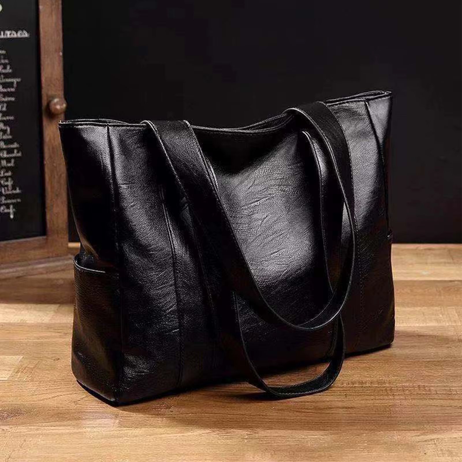 Waxing Leather Bucket Bag Simple Double Strap Handbag Shoulder Bags For Women 2024 All-Purpose Shopping Tote Sac Bolsa Feminina