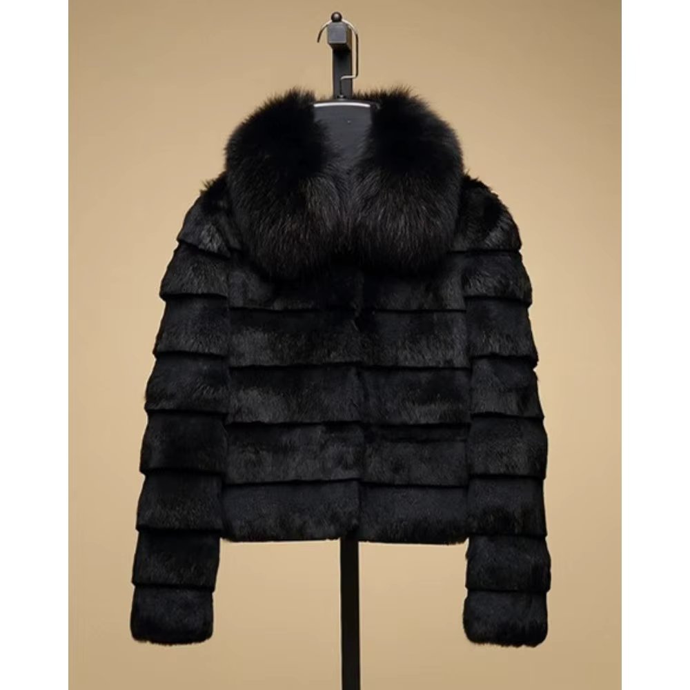 OFTBUY 2024 New Real Rabbit Fur Coat with Fox Fur Collar Women Full Pelt Fox Fur Jacket Winter Rabbit Fur Waistcoat High Street