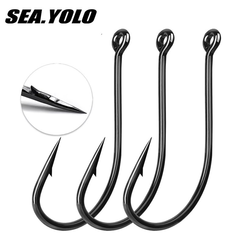 Sea.Yolo 50Pcs Offset Circle Hook Fishing Hook Barbed High Carbon Steel Single Fishing Hooks Fishing Gear Accessories