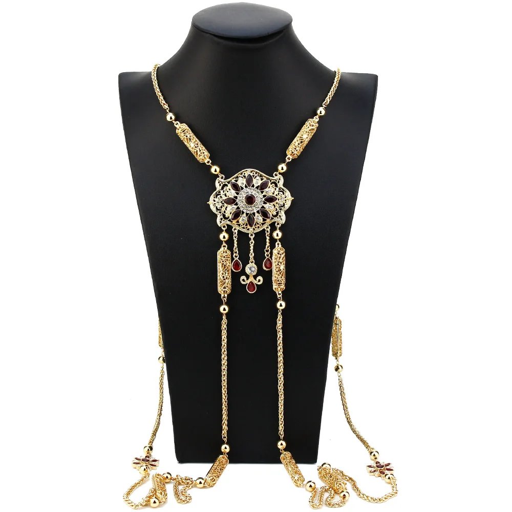 Sunspicems Chic Morocco Jewelry Bride Shoulder Chain For Women Gold Color Arabic Caftan Abaya Chest Decoration Braces Body Chain