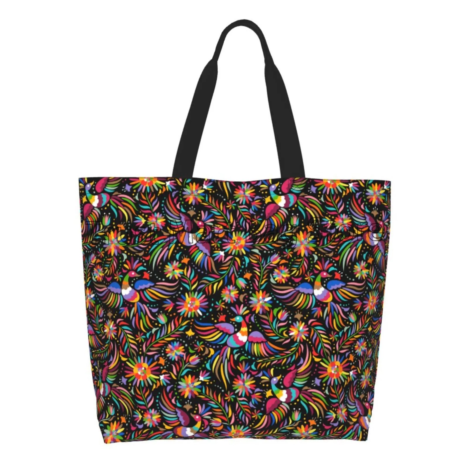 Mexican Ethnic Flowers Tote Bag Large Capacity Zipper Women Grocery Bags Purse Shopping Handbags Casual Travel Shoulder Bag