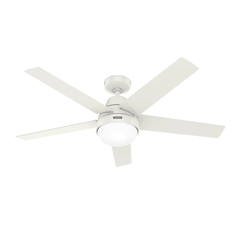 Hunter 52 inch WiFi Aerodyne Fresh White Ceiling Fan with LED Light Kit and Handheld Remote