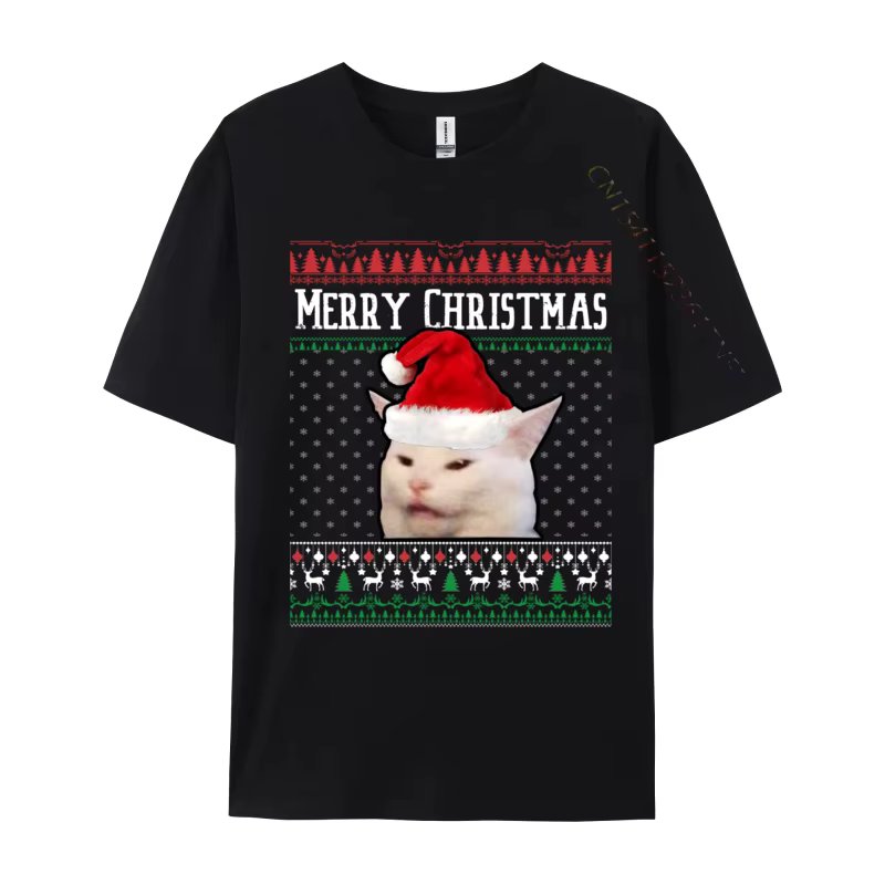 Woman Yelling At A Smudge Cat Ugly Christmas Sweater Meme T Shirts Funny Tops Tee Plus Size Shirts Printed On