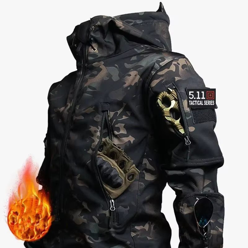 Hot New RU Camo Waterproof and Warm Men's Winter Soft Shell Special Tactical Hooded Jacket+multi Pocket Tactical Pants