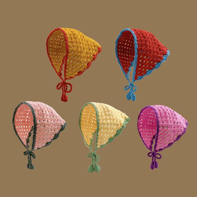 Little Fresh Hollow Knitted Triangle Scarf Women's Woolen Handwoven Strap Headband Hat Lace Headband