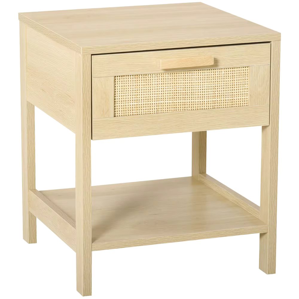 HOMCOM bedside table with rattan drawer and lower shelf raised Base for bedroom 40x40x48 cm wood Color