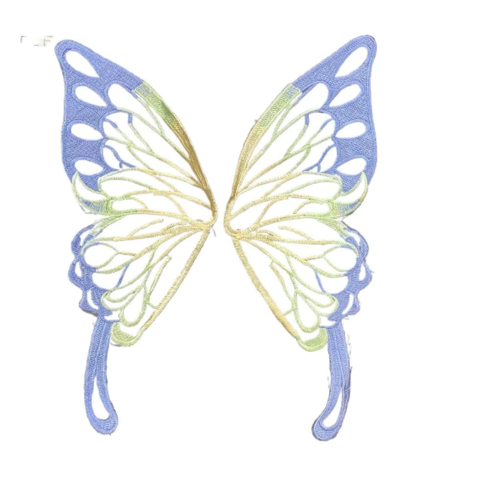 1Pair Embroidered Butterfly Wings tulle Wedding Appliques Lace Neckline Collar Sew on Patches for Dress DIY Crafts Decoration