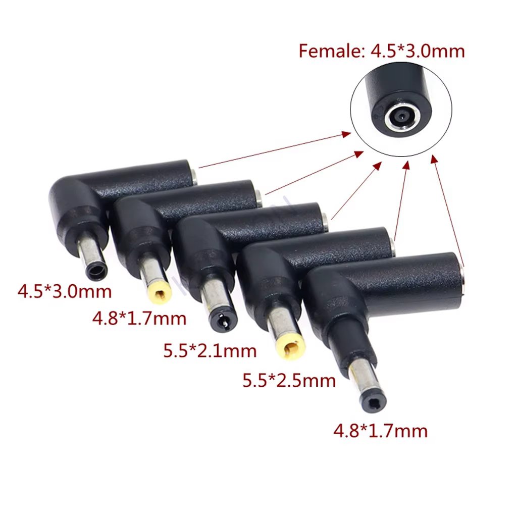 Dc Power Adapter Angle Connector 4.5x3.0mm Female to 5.5x2.5mm 5.5x2.1 4.8x1.7 Male Jack Plug Converter for Asus Lenovo Laptop