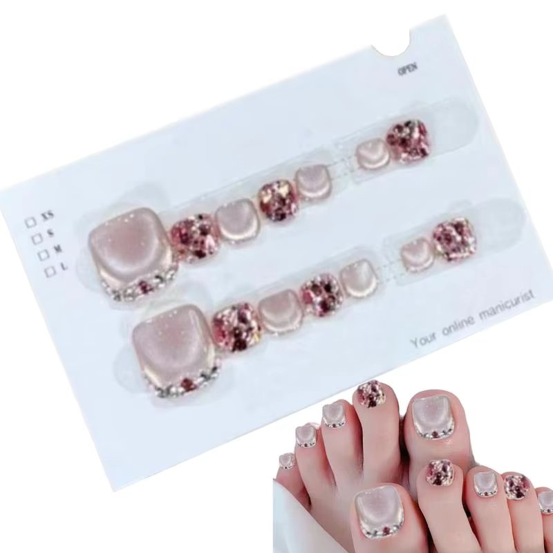 Toenails Glitter Glitter Press On Toe Nails Manicure Art Glossy Fake Toe Nails 14Pcs Sparkling Cat's Eye Toenail Girls Nail Art