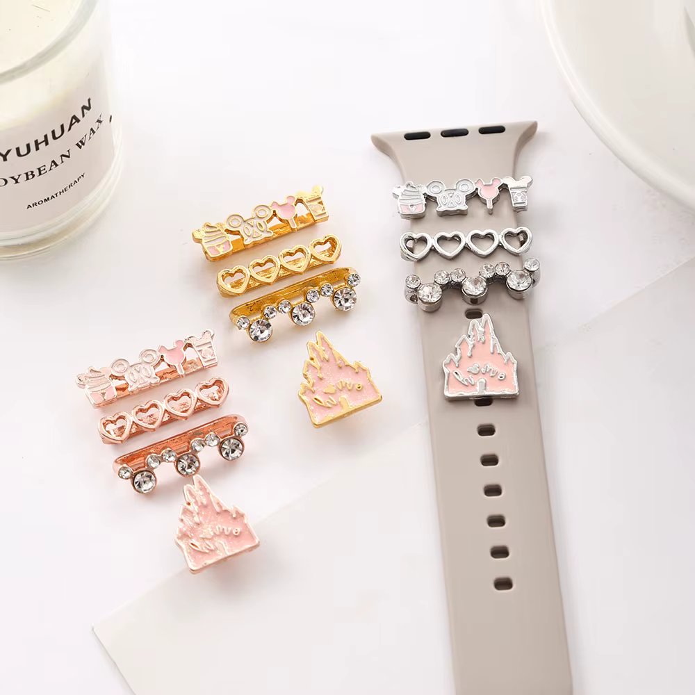 Cartoon Charms Watch Band Decoration Ring for Apple Watch Castle Ornament for Iwatch Jewelry Accessories Christmas Present Gift