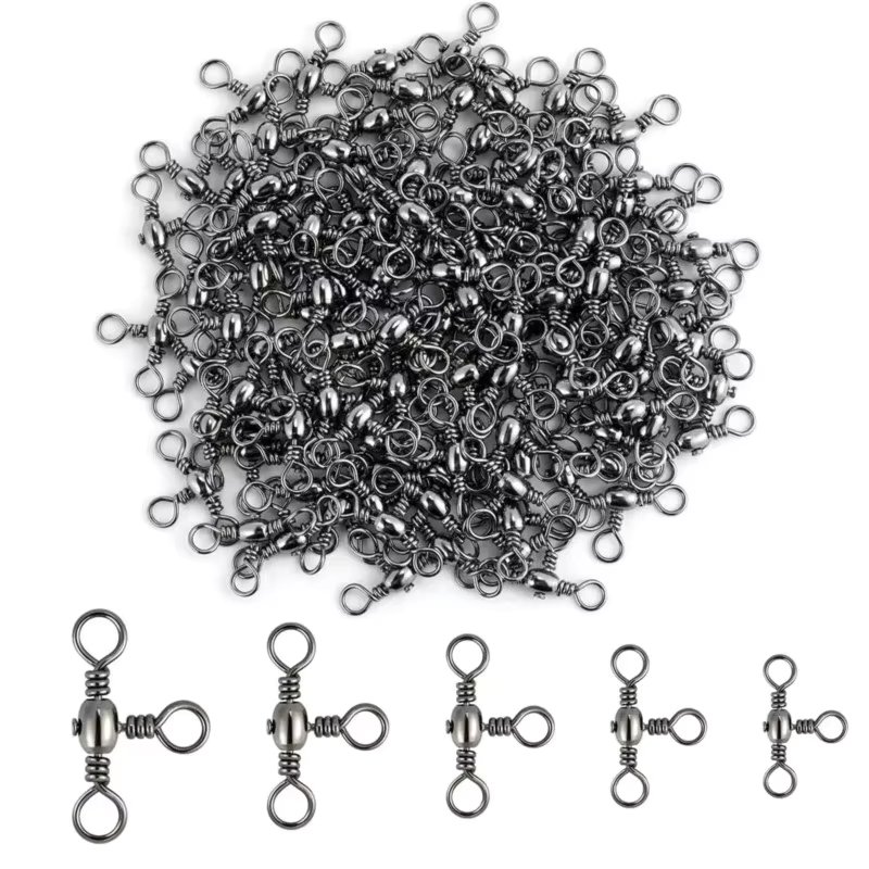 50PCS/Bag  Black Nickel Plating Three-Prong Connector T-Swivel Sub-Line Splitter Outdoor Fishing Bazi Ring Fishing Accessories