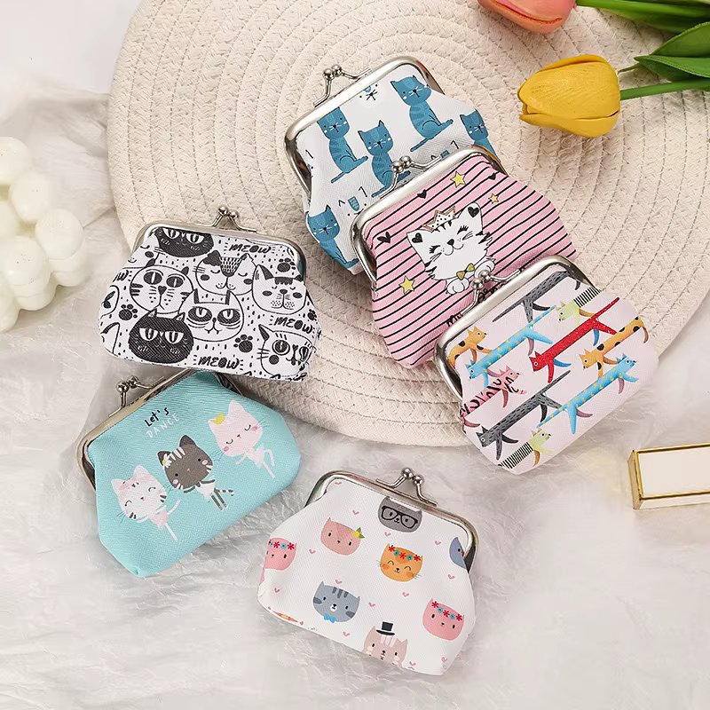 12 PCS Fashion PU Leather Coin Purse Lovely Kitty Woman Small Change Money Bags Holder Wallet Mini Pouch Souvenir