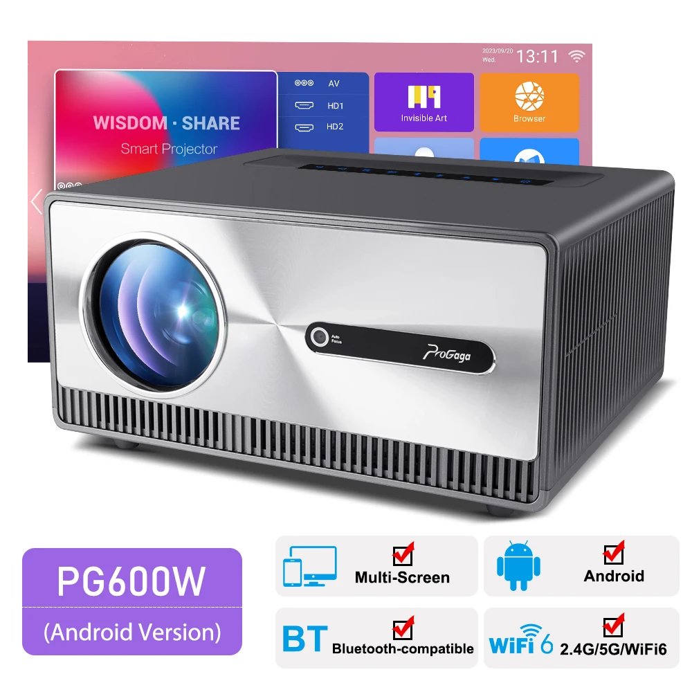 PROGAGA Full HD 1080P Projetor 4k PG600W Android WiFi Auto Focus PG600 Portable Projector PK DLP Home Theater Outdoor Movie Beam