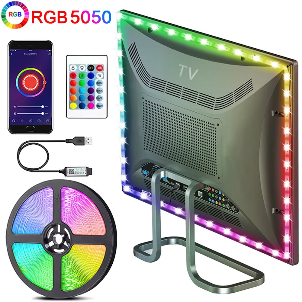RGB 5050 DC5V USB Led Strip Lights Tape With 24Keys Remote Control Color Change Lamp for Christmas Bedroom TV Decoration ﻿