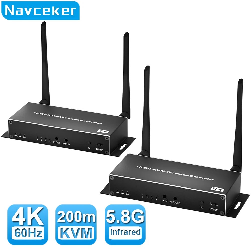 Navceker 4K Wireless HDMI Video Transmitter and Receiver 5G 1080P 200M HDMI KVM Extender Display for NVR Camera Laptop PC HDTV