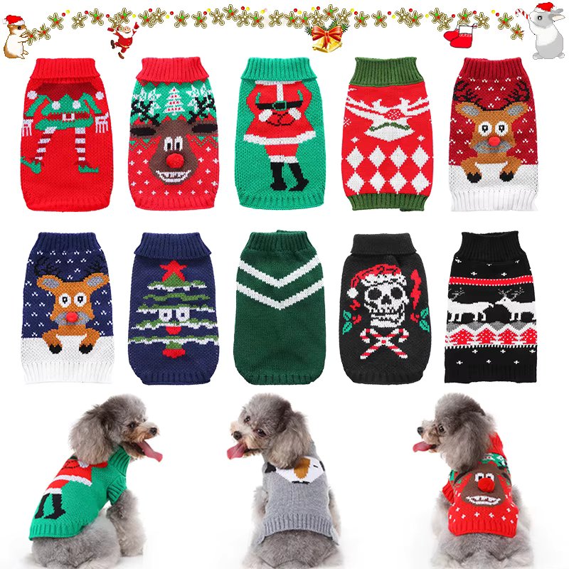 Christmas Sweater Dog Clothes Winter Warm Pet Coat Jacket Vest for Small Dog Clothes Festival Costume Christmas Ugly Sweater 45
