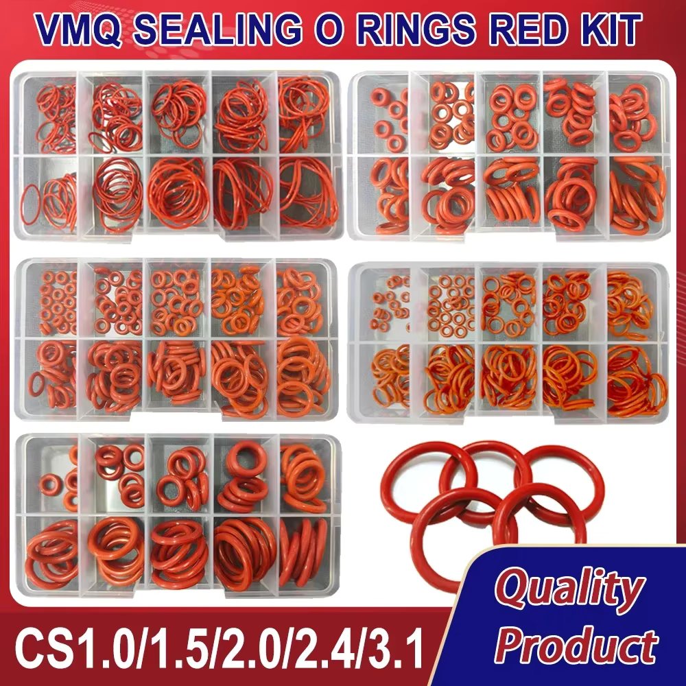 CS 1/1.5/2.0/2.4/3.1 Silicone O Ring Sealing Washer Red VMQ O-ring Plumbing Gaskets Oil Resistant High Temperature Oring Kit