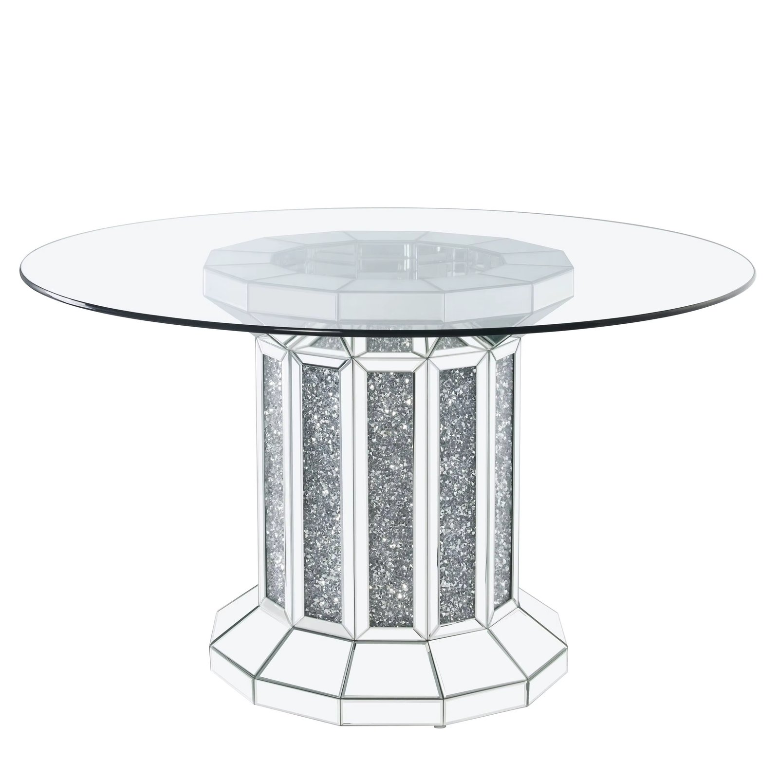 [Flash Sale]52Inch Vintage Round Glass Dining Table Noralie Dining Table Mirrored & Faux Diamonds Exterior[US-W]