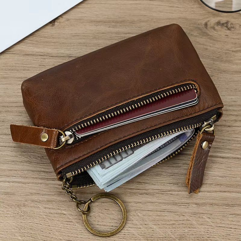 Luufan Genuine Leather Zipper Coin Wallet Men Wowen Natural Leather Small Short Purse Card Holder Cash Clutch Wallets Key Ring