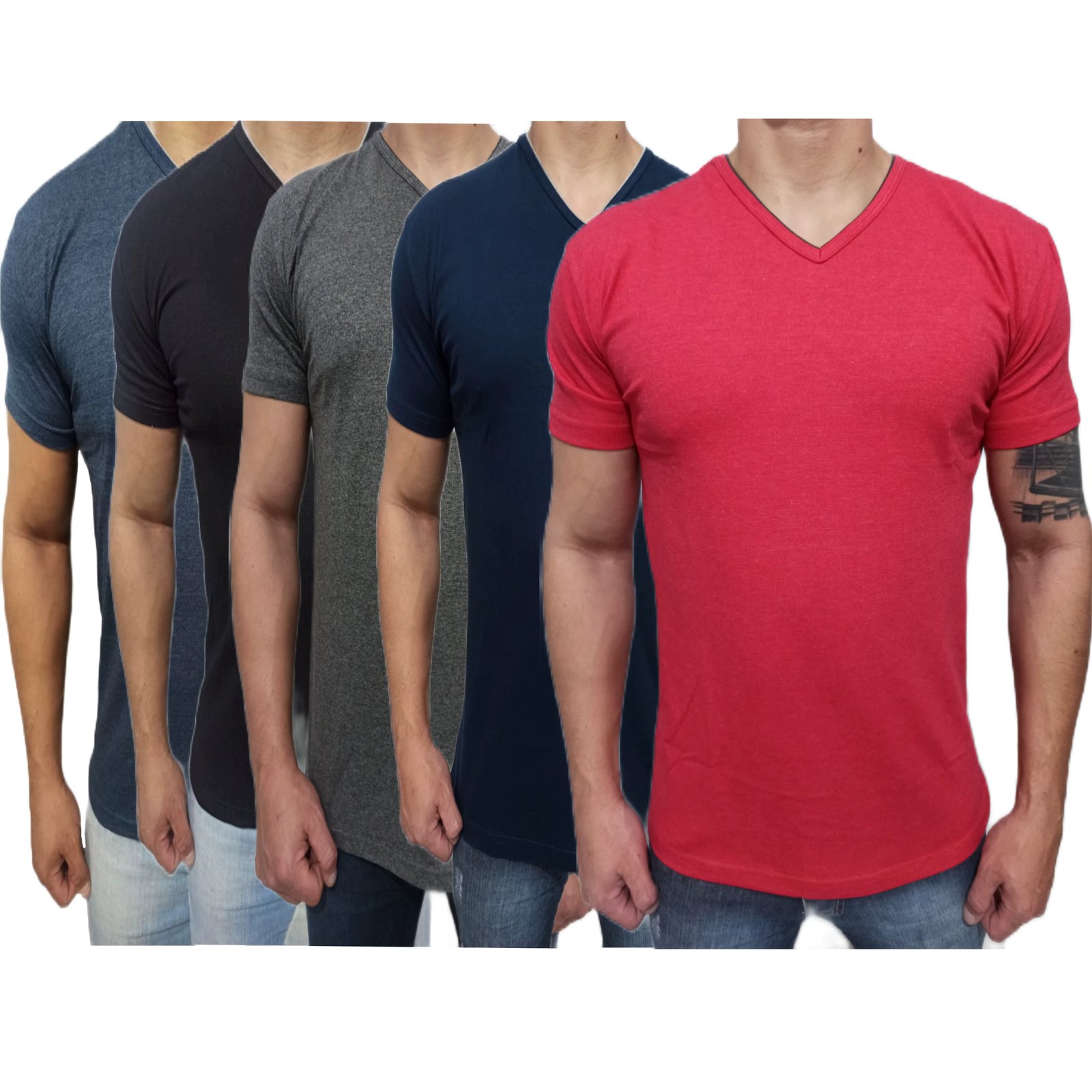 5 Kit Men's T-Shirts V-collar Cotton Lisa Casual Slim