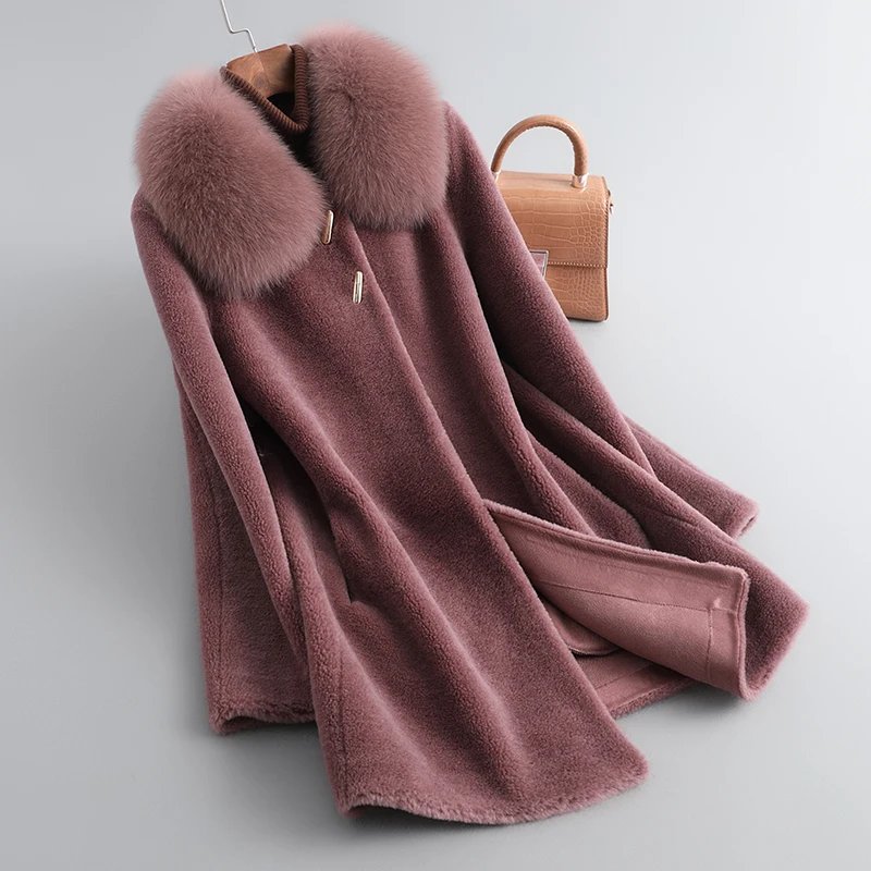 PUDI Winter Woman Real Wool Fur Coat Jacket Female Long Sheep Shearing PLus Size Brown Trench Parka OverCoats CT194