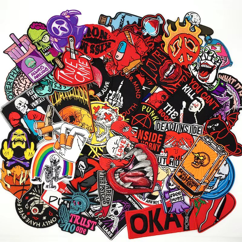 50pcs/lot Punk Embroidery Patches on Clothes DIY Iron Patches for Clothing Appliques Jacket Jeans Stickers