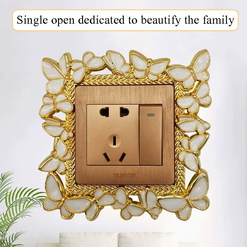 2021 European style dustproof butterfly switch stickers decorative stickers children's room cartoon switch protective cover
