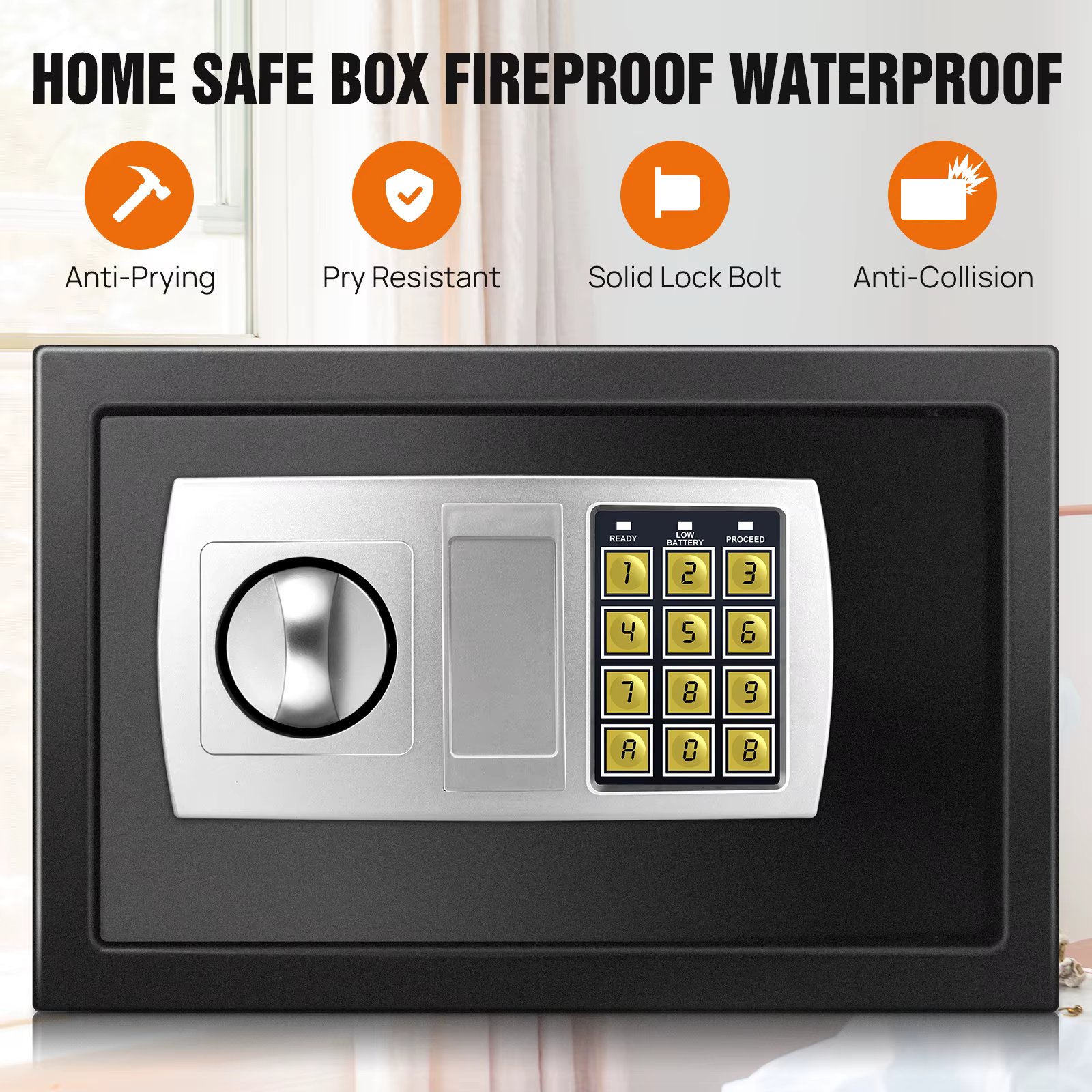 Fireproof Waterproof Home Safe 4.6L/8.5L/16L Safes Home Security Cash Box Cabinet Valuables Protection 2 Manual Overrride Keys