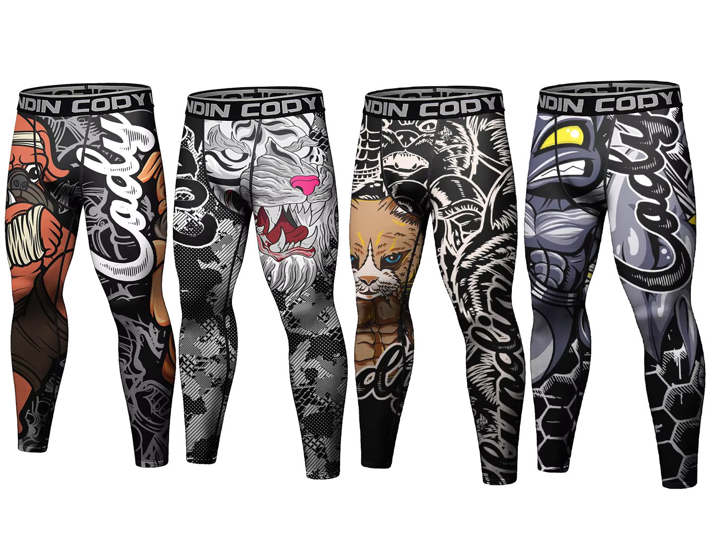 Cody Lundin Compression Leggings for Men Basketball Gym Tights Athletic Workout Sweatpants Animal Print Grappling BJJ Spats