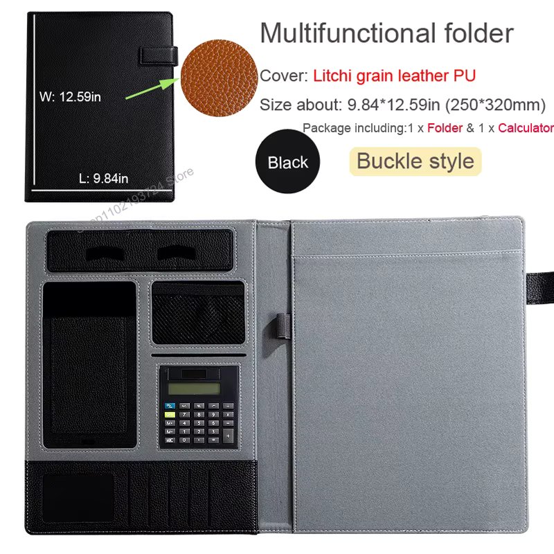 Multifunction A4 Leather Portfolio File Folder  Man Phone Document Holder Organizer Executive Briefcase Suitcase Business Office