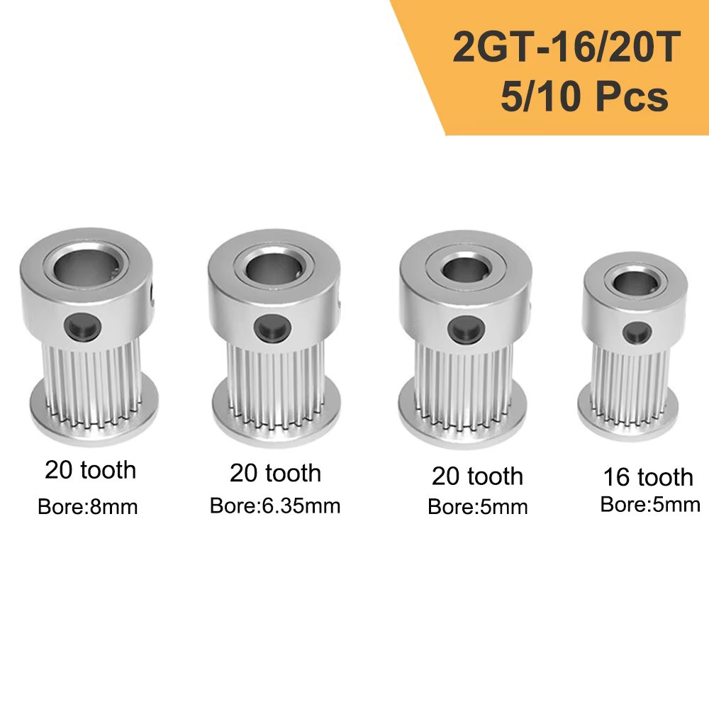 5/10 Pcs GT2 Timing Pulley 2GT 16 Tooth 20 Teeth Aluminum Bore 5mm 8mm Gear Part For Width 10mm 3D Printers Parts