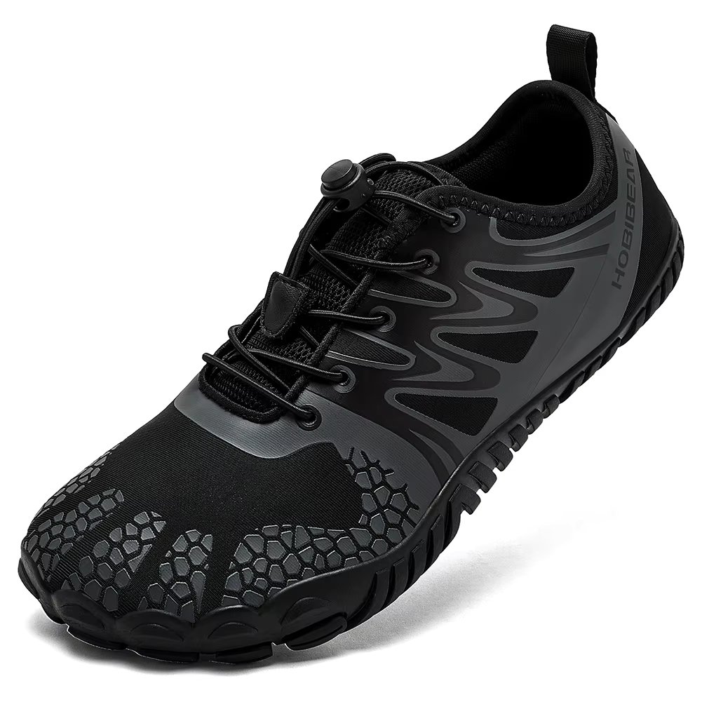 HOBIBEAR Wide Toe Barefoot Shoes for Unisex Artificial Leather Outdoor Walking Sneakers Zero Drop Minimalist Elastic Band Shoes