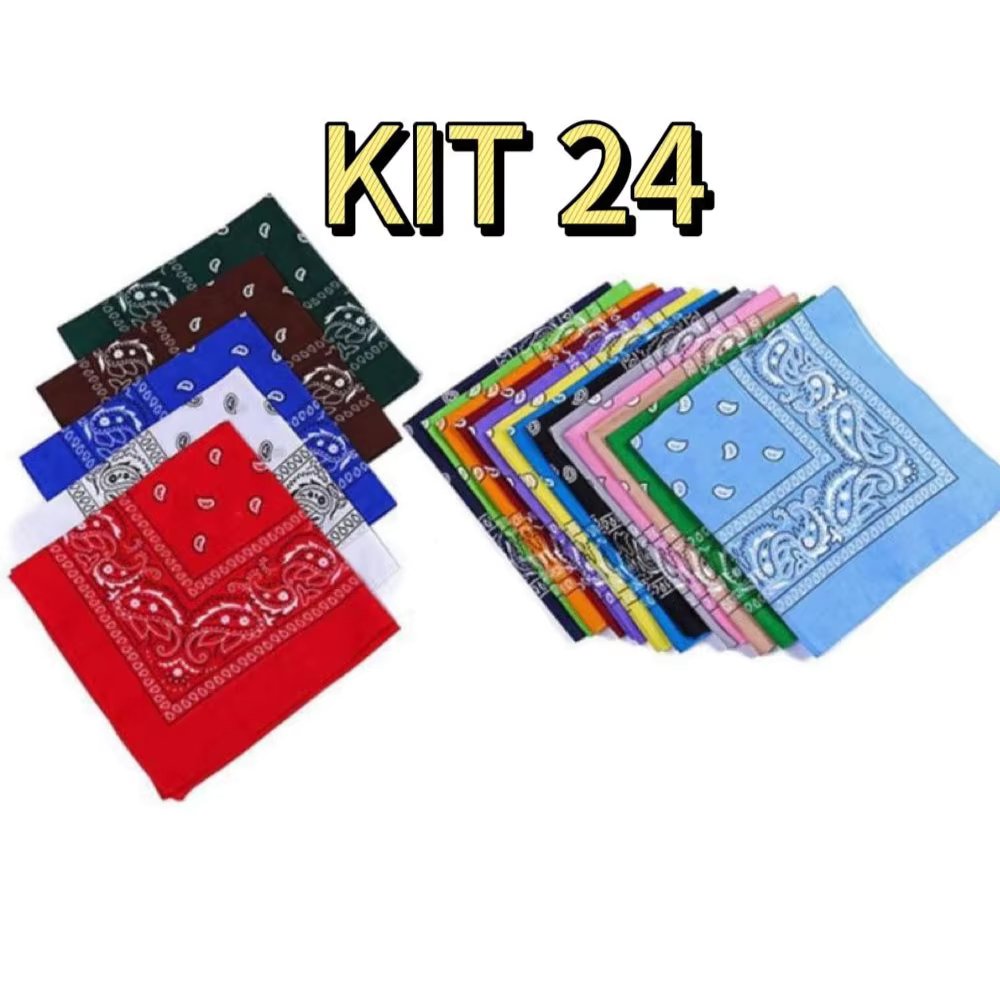 Kit 24 Bandanas Lenço Estampada - Moda Rock - Poliéster