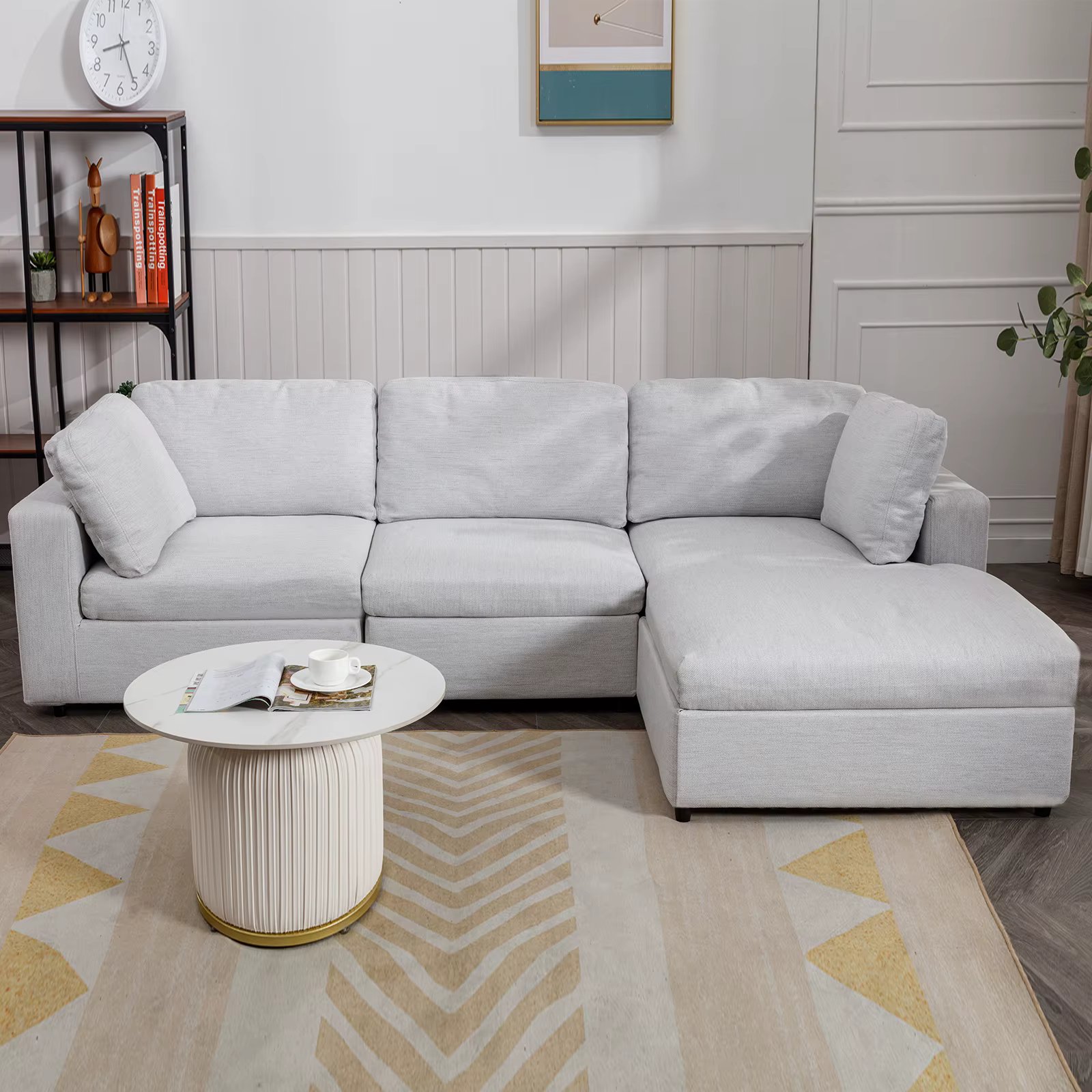 HORGAEO 107" Right Chaise L Shaped Sectional Sofa with 2 Free Cushions