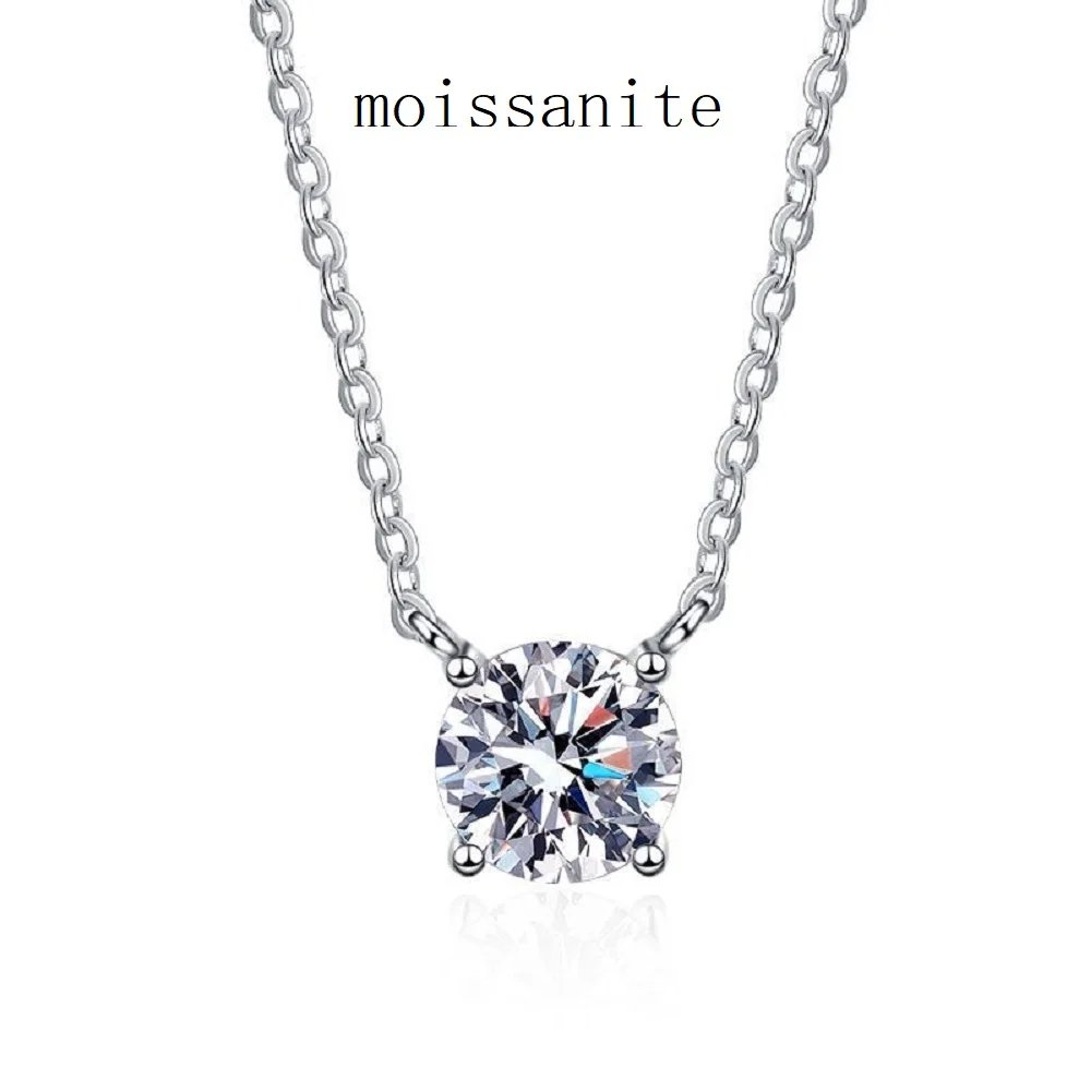 Moissanite Diamond 6.5mm 1CT Necklace For Woman Pendant 925 Silver Necklace For Women Chains Party Bridal Fine Jewelry